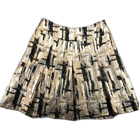 Basil Lola Gold Metallic Brocade Flair Pleated Midi Skirt. Woman's Medium....... - Picture 1 of 13